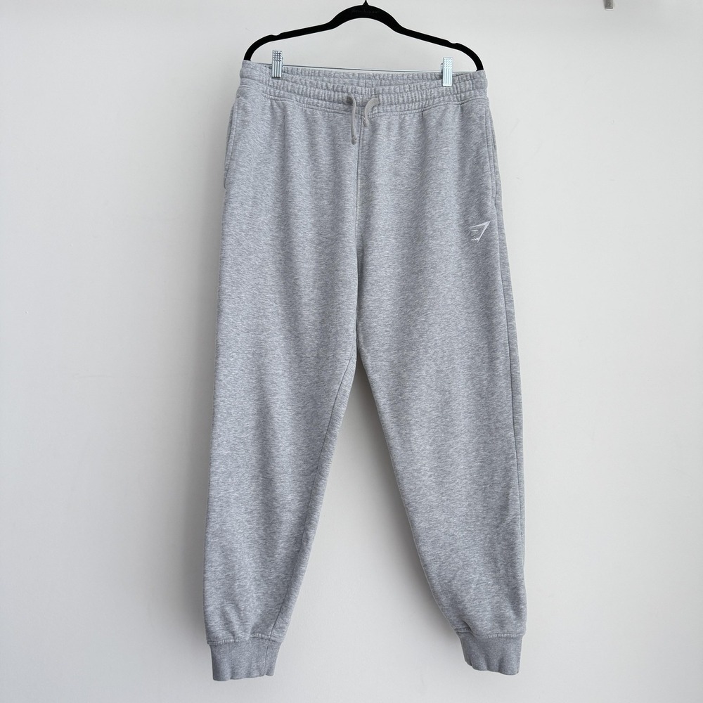 Gymshark Joggers Mens Large Gray Fleece Sweatpants Elastic Waist Pockets Cuffed
